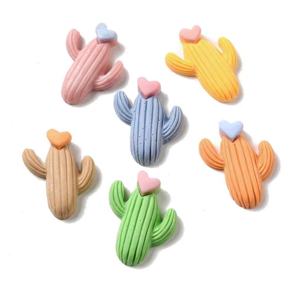 4610 100 pcs Mixed Colors Cactus Theme Resin Cabochons with Heart Desert
